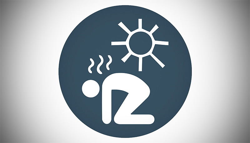 Icon of a person slumped over below the sun's rays