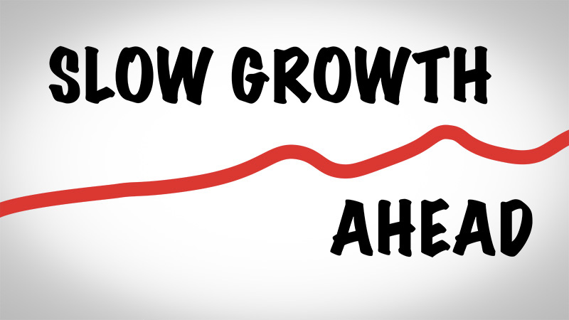 Meandering red growth line with text saying slow growth ahead