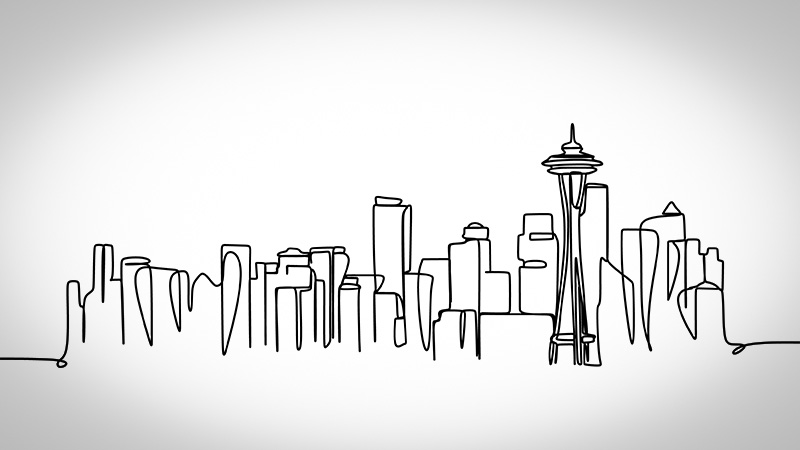 Seattle skyline - Washington state - Continuous one-line drawing